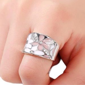 Pave CZ Fresh Flowers Wide Band Ring